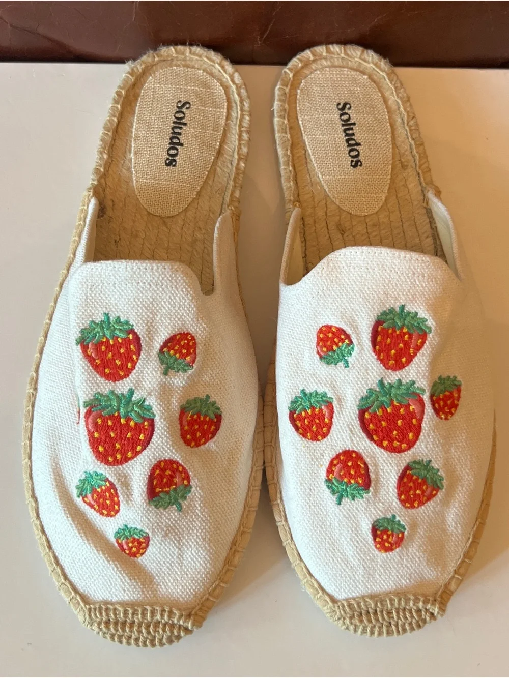 Soludos Women Smoking Mule‎ Espadrilles Rose Embroidered Natural Canvas Sz 9 New